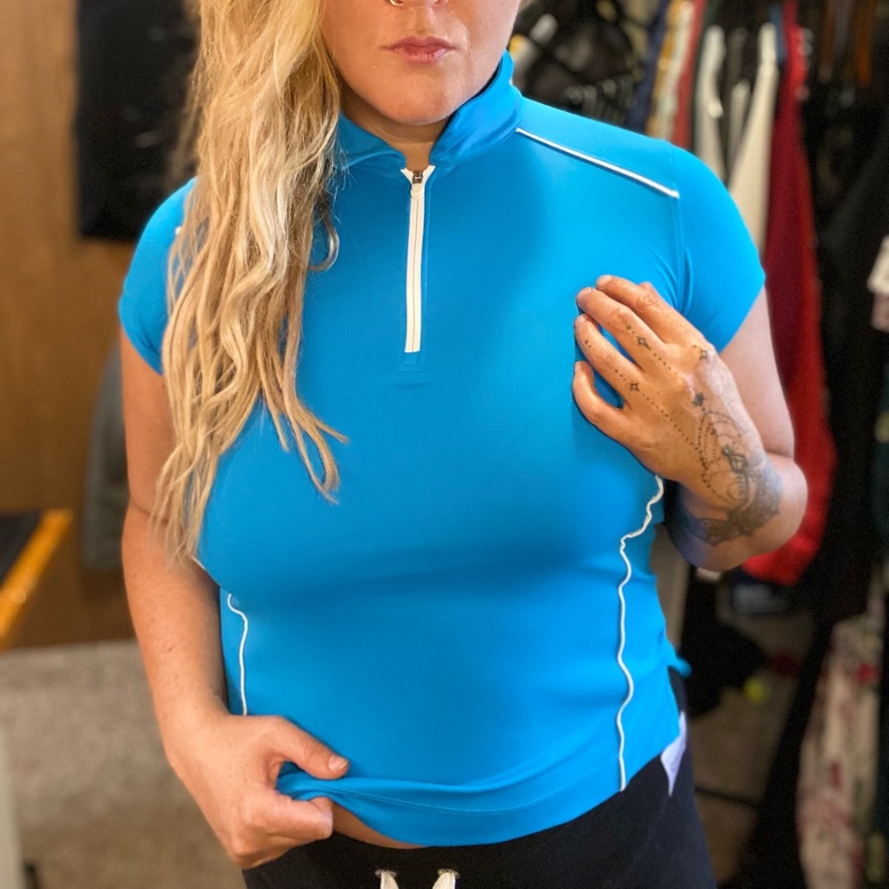 Aqua quarter zip athletic short sleeve golf polo